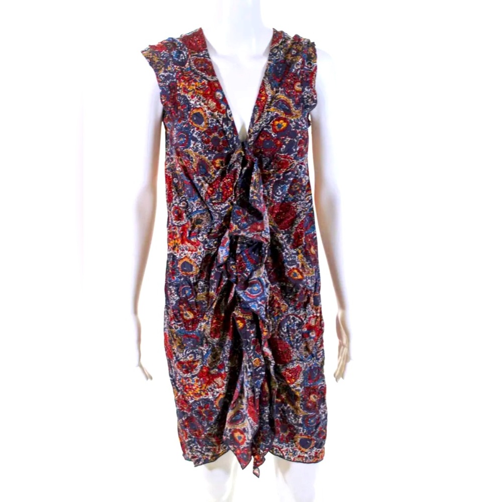 Thakoon Womens Silk Abstract Print V Neck Dress Multi Colored paisley Size 8 OBO